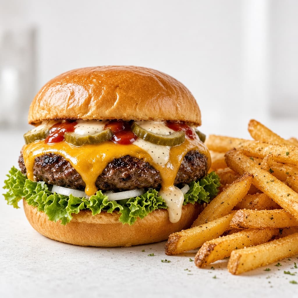 A burger and fries